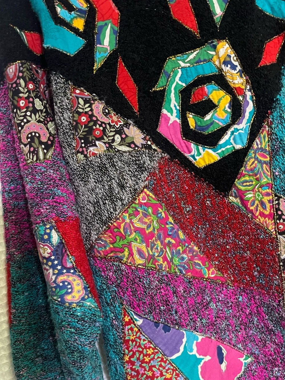 Vtg Mariea Kim Sweater Multicolor Vintage 80s Patchwork Knit Batwing Pullover M - Picture 5 of 12